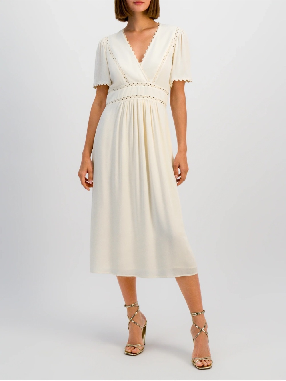 BA&SH Yumi V-Neck Midi Dress - Cream size M or 6 Like New